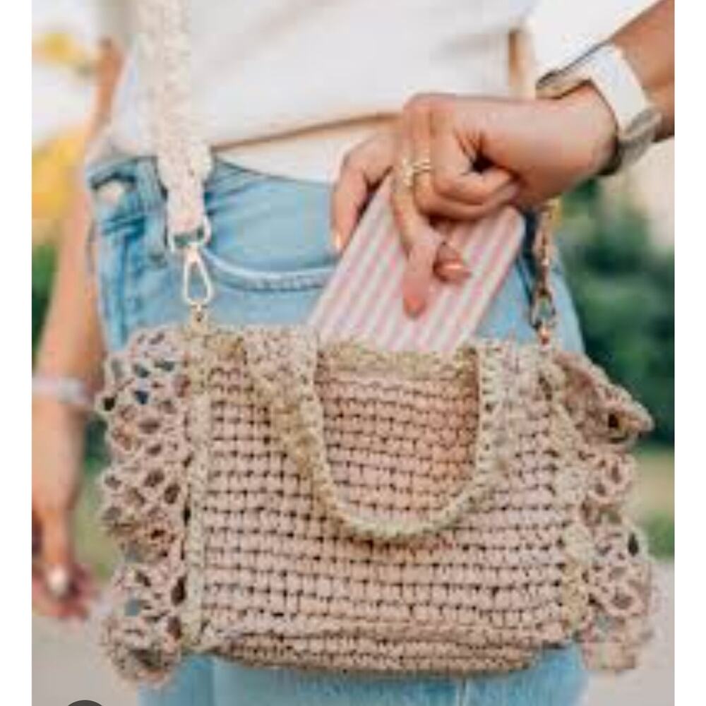 BTB Los Angeles Pastel Crochet Crossbody Bag Pink Green Boho Beach Resort